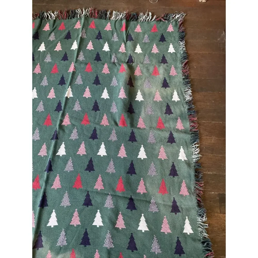 Afghan Knitted Throw Blanket 50X60 Trees Holiday Xmas Christmas Reversible Read!